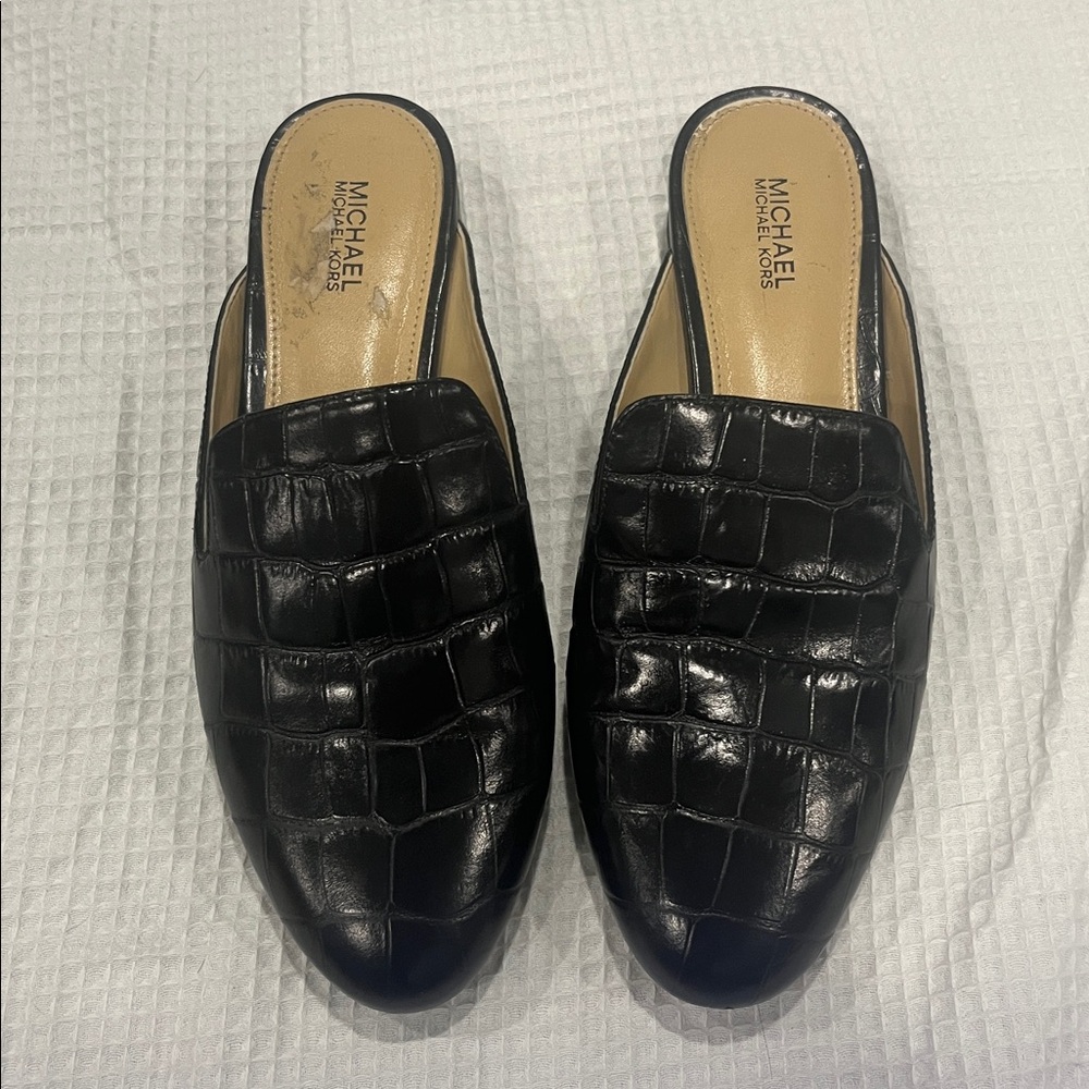 Michael Kors Black Croc-Embossed Loafers - Picture 2 of 3